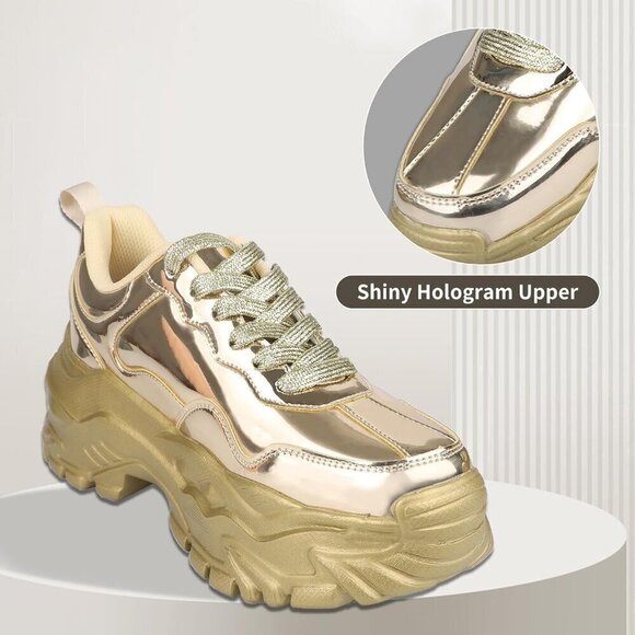 Niluber Walking Shoes Women Size (6-11) Gold Hologram Thermoplastic Polyurethane - Picture 4 of 7